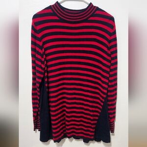 Susan Graver Striped Cotton Rayon Nylon Sweater (Navy/Red, Size 1X)  A372460 B8
